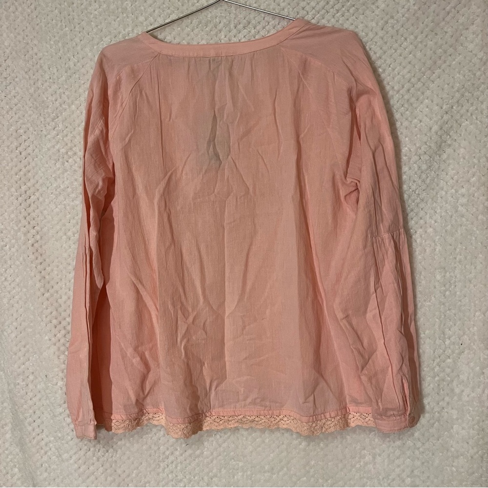 Bass Peach-Pink Pintuck Lace Peasant Blouse Cottagecore lightweight Large NWT - Picture 6 of 6